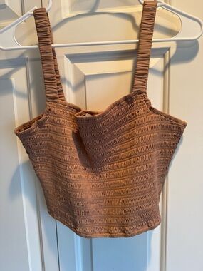 Smocked Square Neck Crop Top in Dusty Taupe